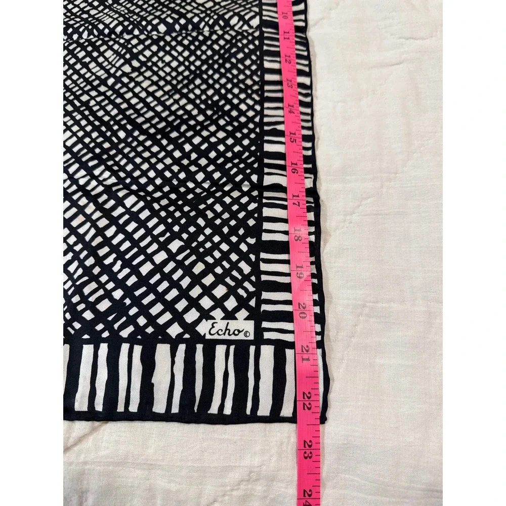 Echo Silk Scarf Black White Graphic Grid Print Square Neck Scarf 22.5in